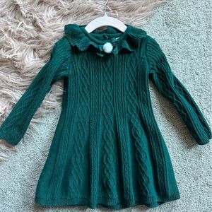 Gently worn - Rachel Zoe forest green 2T Christmas dress, tights and ear muffs.